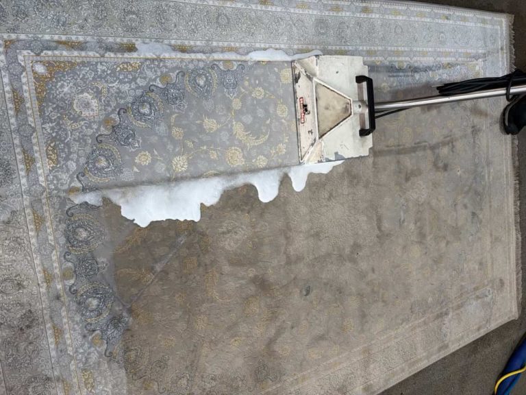 Professional carpet cleaning process restoring the beauty of a Persian rug in North Vancouver.