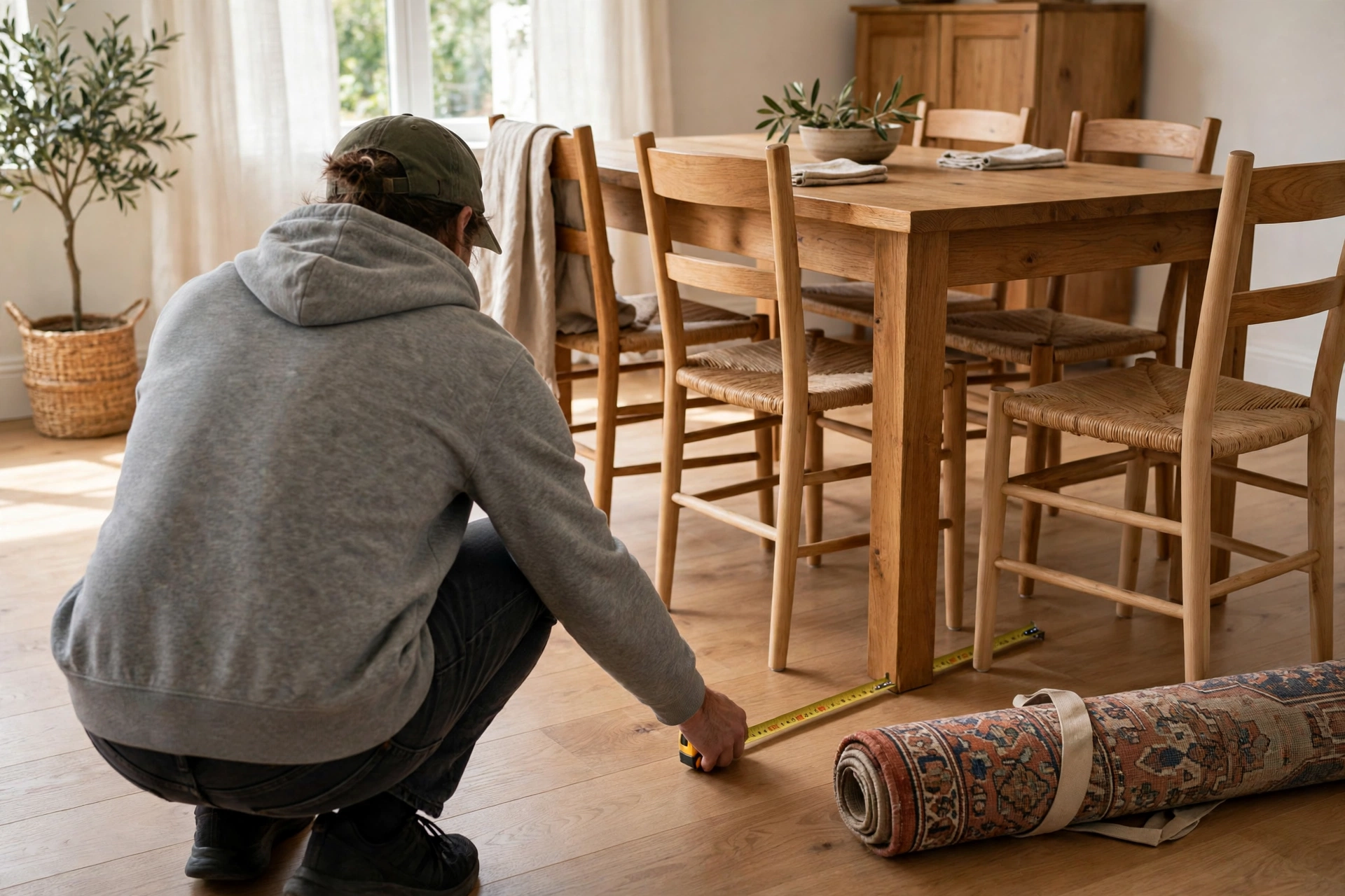 Measuring a dining room floor for a Persian rug